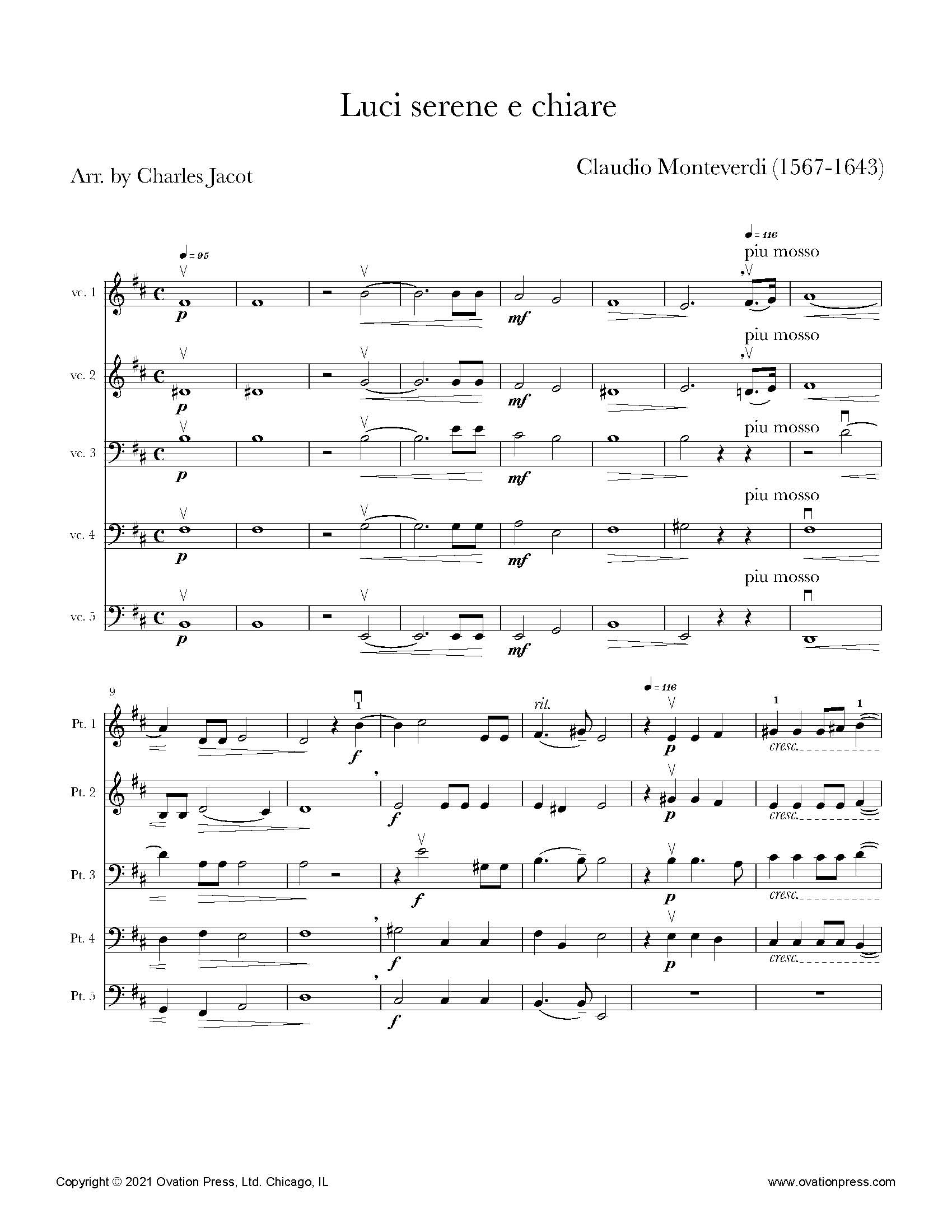 Monteverdi Luci serene e chiare (for Cello Quintet)