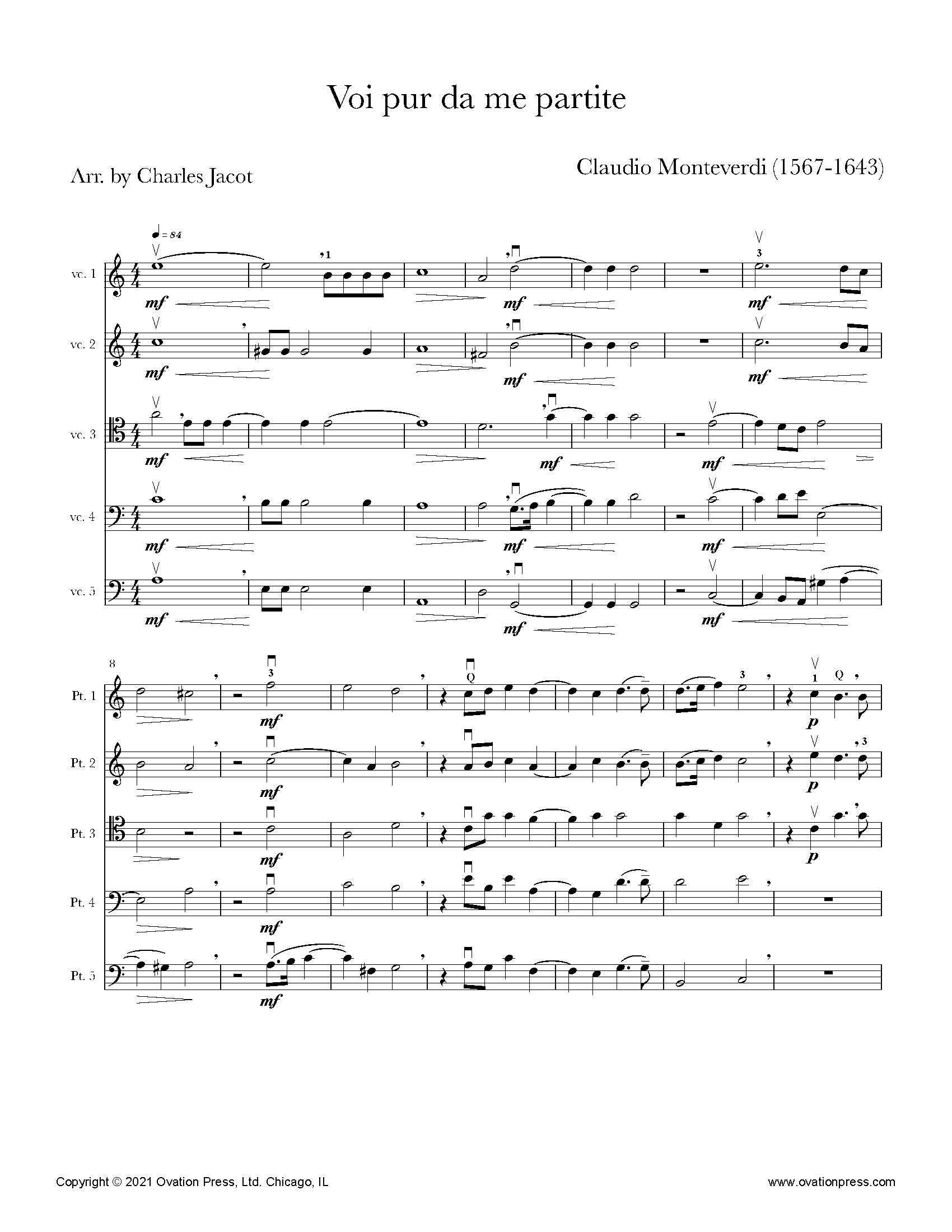 Monteverdi Voi pur da me partite (for Cello Quintet)
