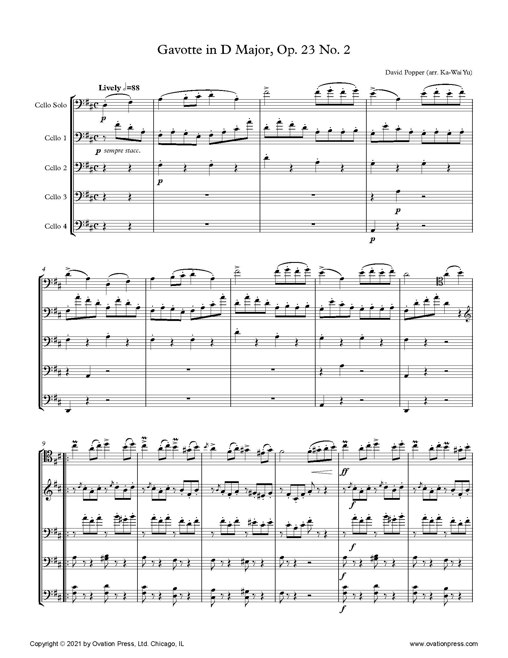 Popper Gavotte in D Major (for Cello Quintet)