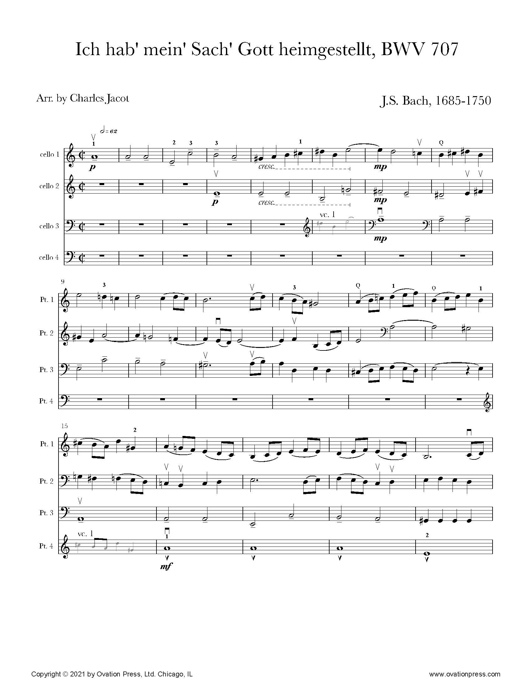 Bach Ich hab' mein' Sach' Gott heimgestellt (for Cello Quartet)