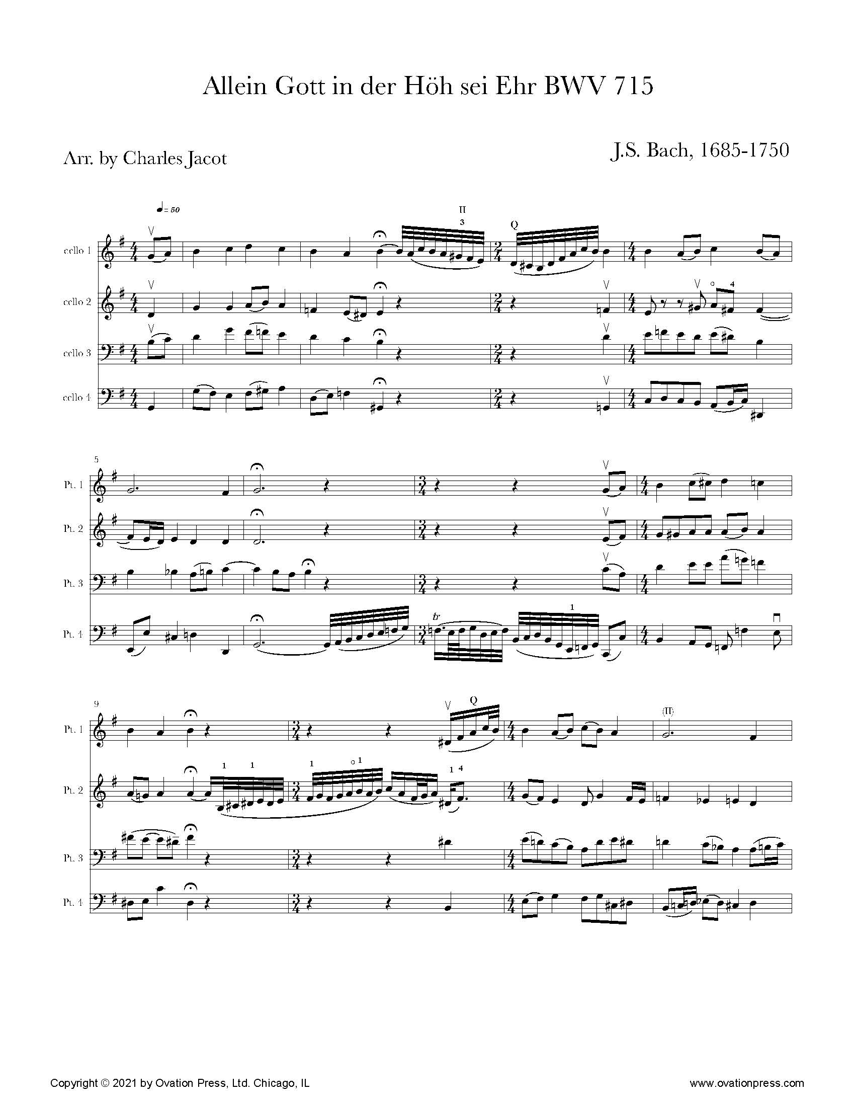 Bach Allein Gott in der Höh sei Ehr (for Cello Quartet)