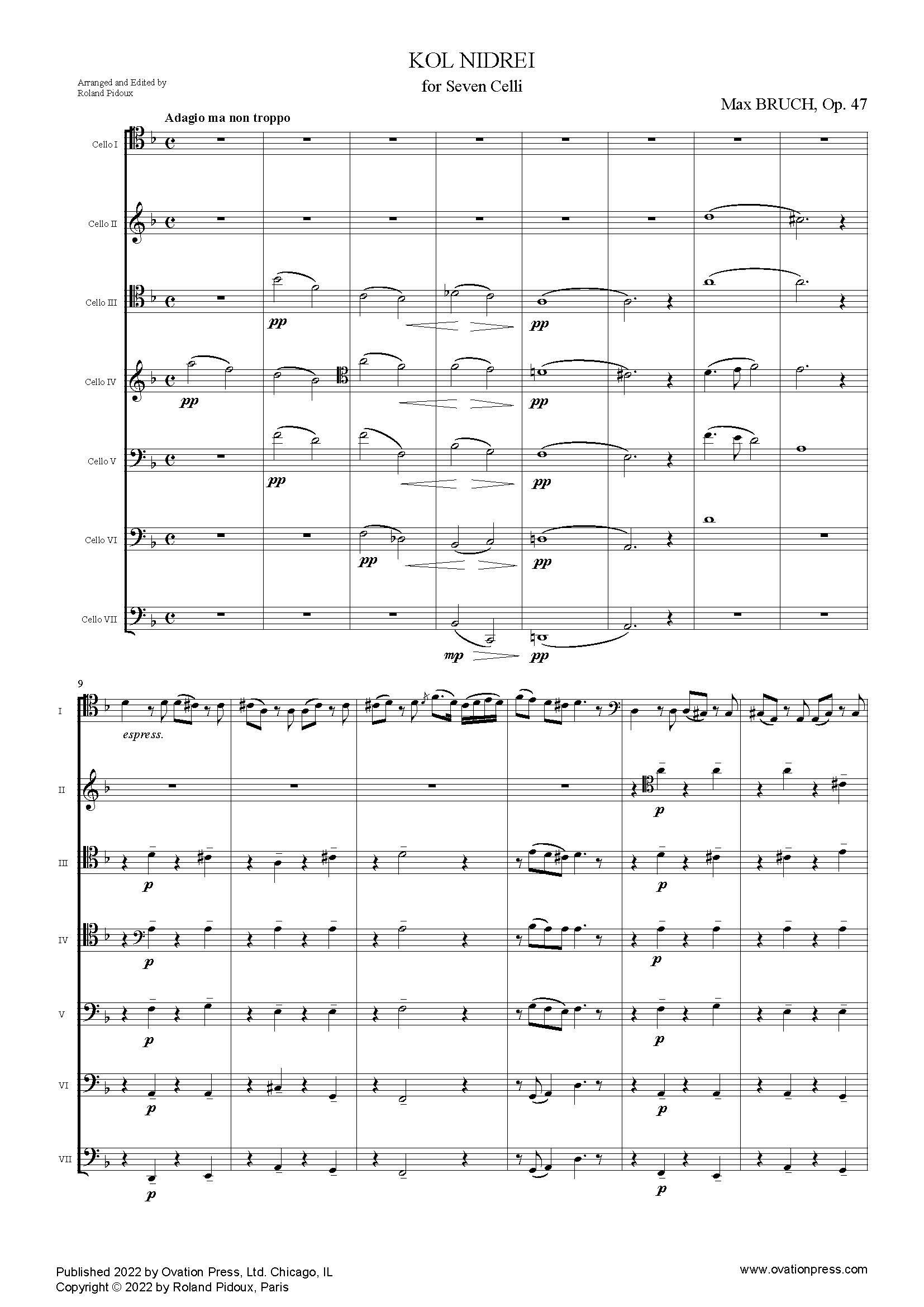 Bruch Kol Nidrei (for Cello Septet)