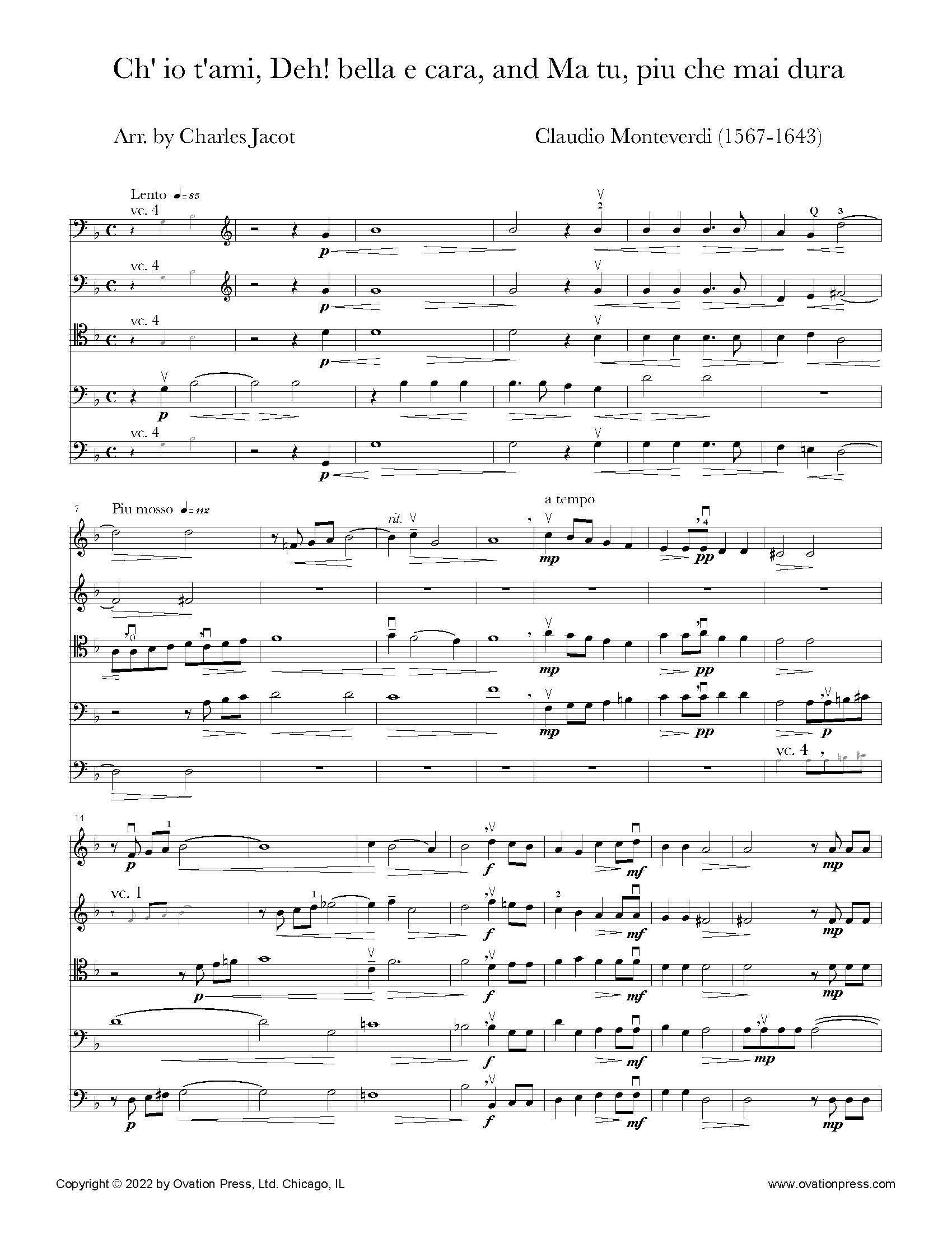 Monteverdi Three Madrigals (for Cello Quintet)